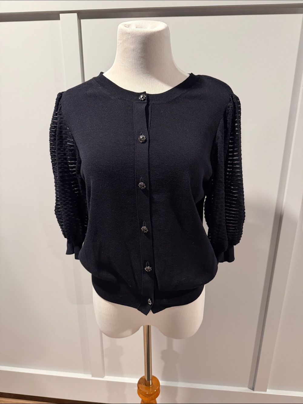 Lanvin dark Navy Button-Front Puff Sleeve Cardigan